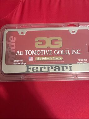 Au-TOMOTIVE GOLD Ferrari License Plate Frame - Red Background one authentic 100%